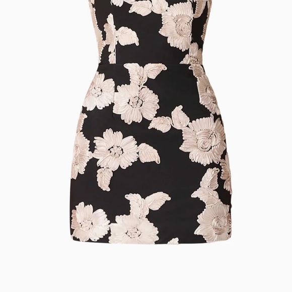 Elliatt Black Mini Dress with Cream Floral Appliqué - Picture 2 of 2